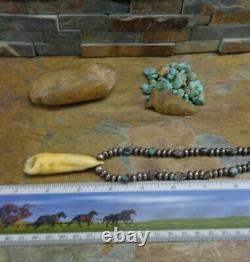 Collier de perles de banc en turquoise Bisbee en argent sterling navajo rare et ancien