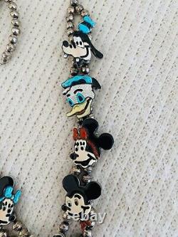 Collier en argent sterling Disney Mickey Minnie signé par Andrea Lonjose, Zuni amérindien