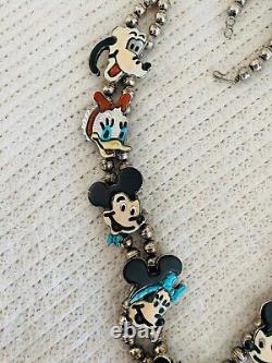 Collier en argent sterling Disney Mickey Minnie signé par Andrea Lonjose, Zuni amérindien