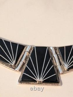 Collier en argent sterling Teme Navajo avec onyx incrusté signé par un Amérindien