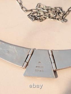 Collier en argent sterling Teme Navajo avec onyx incrusté signé par un Amérindien