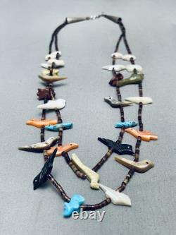 Collier en argent sterling avec fétiche animal vintage Kewa de Santo Domingo