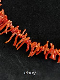 Collier en corail long amérindien ancien en corail rouge naturel 28