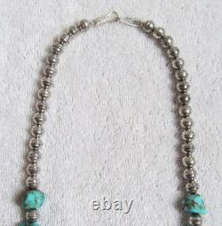 Collier en perles de banc en argent avec gros nuggets de turquoise Navajo indien Bisbee Kingman