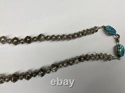 Collier en perles larges en argent sterling/turquoise signé de Tommy Singer, un Navajo précoce