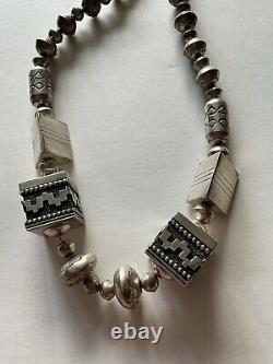 Collier en perles larges en argent sterling/turquoise signé de Tommy Singer, un Navajo précoce