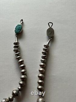 Collier en perles larges en argent sterling/turquoise signé de Tommy Singer, un Navajo précoce