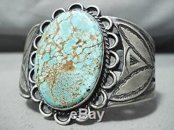 Colossal Early Vintage Navajo # 8 Turquoise Bracelet En Argent Sterling