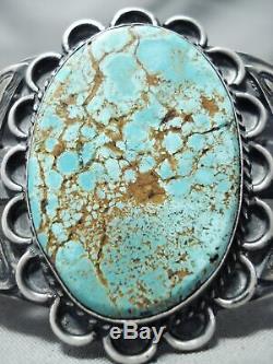 Colossal Early Vintage Navajo # 8 Turquoise Bracelet En Argent Sterling