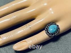 Cute Vintage Vintage Navajo Turquoise Sterling Silver Coil Ring Old