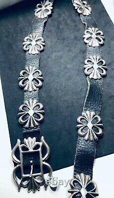 Début 1900 Antique Sand Cast Sterling Silver Native American Indian Concha Belt