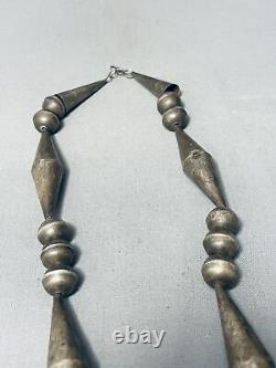Début 1900 Vintage Navajo Long Cone Sterling Silver Collier Fait À La Main Wow