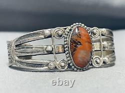 Début 1900 Vintage Navajo Petrified Wood Sterling Silver Bracelet Vieux
