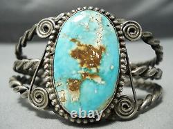 Début 1900 Vintage Navajo Turquoise Coiled Sterling Bracelet Argent Vieux