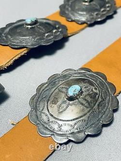 Début 1900 Vintage Navajo Turquoise Sterling Silver Coin Concho Ceinture