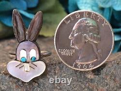 Début Amérindienne Zuni Patsy Spencer Turquoise Bugs Bunny Sterling Ring 6,25