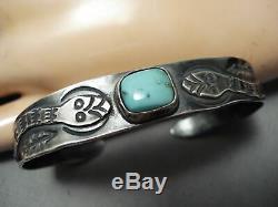 Début Des Années 1900 Serpent Vintage Navajo Turquoise Bracelet En Argent Sterling Vieux