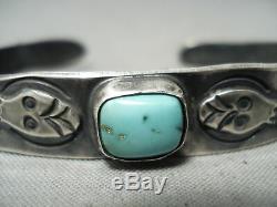 Début Des Années 1900 Serpent Vintage Navajo Turquoise Bracelet En Argent Sterling Vieux