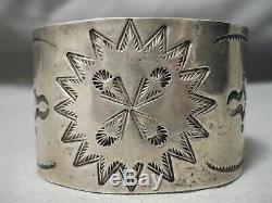Début Des Années 1900 Sterling Forgé À La Main Navajo Vintage Silver Large Bracelet Old