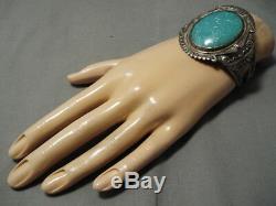 Début Des Années 1900 Turquoise Sterling Terre Navajo Vintage Bracelet En Argent Vieux