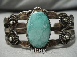 Début Des Années 1900 Vintage Navajo Carico Lac Turquoise Bracelet En Argent Sterling Vieux