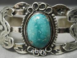 Début Des Années 1900 Vintage Navajo Carico Lake Turquoise Sterling Silver Bracelet Old