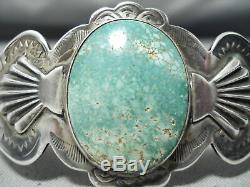 Début Des Années 1900 Vintage Navajo Cerrillos Turquoise Bracelet En Argent Sterling