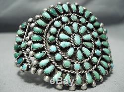 Début Des Années 1900 Vintage Navajo Cerrillos Turquoise Bracelet En Argent Sterling Vieux