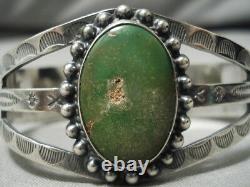 Début Des Années 1900 Vintage Navajo Cerrillos Turquoise Sterling Silver Bracelet Old