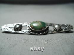Début Des Années 1900 Vintage Navajo Cerrillos Turquoise Sterling Silver Pin Old