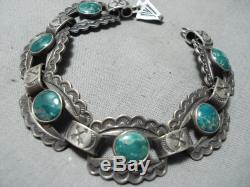 Début Des Années 1900 Vintage Navajo Damale Turquoise Bracelet En Argent Sterling Vieux