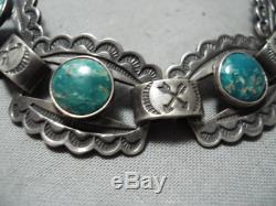 Début Des Années 1900 Vintage Navajo Damale Turquoise Bracelet En Argent Sterling Vieux