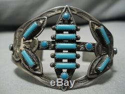 Début Des Années 1900 Vintage Navajo Rectangulaire Turquoise Bracelet En Argent Sterling Vieux