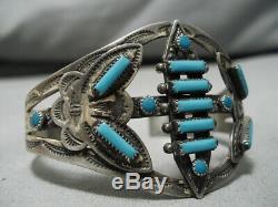 Début Des Années 1900 Vintage Navajo Rectangulaire Turquoise Bracelet En Argent Sterling Vieux