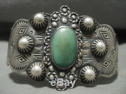 Début Des Années 1900 Vintage Navajo Repouse Bracelet En Argent Sterling Cerrillos Turquoise