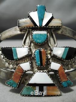 Début Des Années 1900 Vintage Zuni Turquoise Bracelet En Argent Sterling Vieux