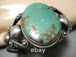 Début Énorme Vintage Navajo Royston Turquoise Enroulé Bracelet En Argent Sterling