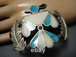 Début Et Détaillée Vintage Navajo Turquoise Aigle Bracelet En Argent Sterling
