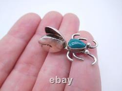 Début Fred Harvey Era Amérindienne Indienne Sterling Argent Turquoise Bug Pin