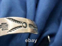 Début Fred Harvey Era Turquoise Cuff Bracelet Arrows Eagle Hautement Décoré