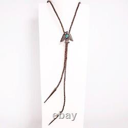 Début Fred Harvey Sterling Blue Gem Turquoise Stamped Thunderbird Bolo Tie 38