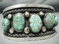 Début High Grade Carico Lac Turquoise Vintage Navajo Bracelet En Argent Sterling