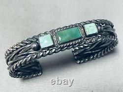 Début des années 1900 ! Bracelet manchette vintage en turquoise de Cerrillos Navajo