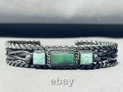 Début des années 1900 ! Bracelet manchette vintage en turquoise de Cerrillos Navajo