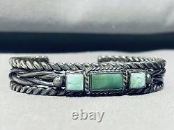 Début des années 1900 ! Bracelet manchette vintage en turquoise de Cerrillos Navajo