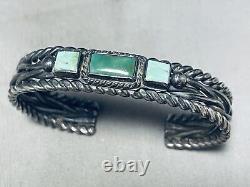 Début des années 1900 ! Bracelet manchette vintage en turquoise de Cerrillos Navajo