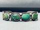 Début Des Années 1900 Bracelet Vintage En Argent Sterling Et Turquoise Verte Navajo Très Rare