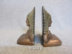 Début des années 1900 PARE-BOOKS EN BRONZE SITTING BULL PAIRE CHEF INDIEN AMÉRICAIN SIOUX