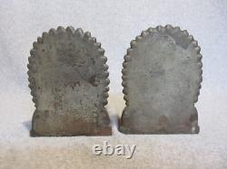 Début des années 1900 PARE-BOOKS EN BRONZE SITTING BULL PAIRE CHEF INDIEN AMÉRICAIN SIOUX