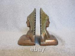Début des années 1900 PARE-BOOKS EN BRONZE SITTING BULL PAIRE CHEF INDIEN AMÉRICAIN SIOUX